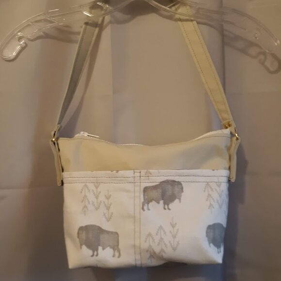 NEW Southwestern Faux Leather & Canvas Buffalo print mini Tote bag Purse Ivory - Picture 5 of 10